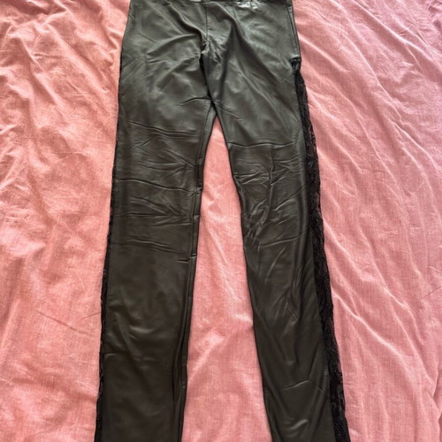 BSB black leather leggings like new with transparent lace, size S