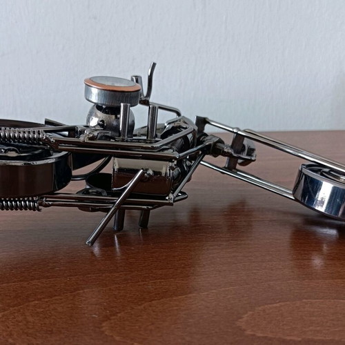 Handmade metal chopper motorcycle with new tabletop clock