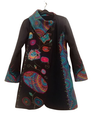 Handmade Bohemian coat used, size M, black multicolor