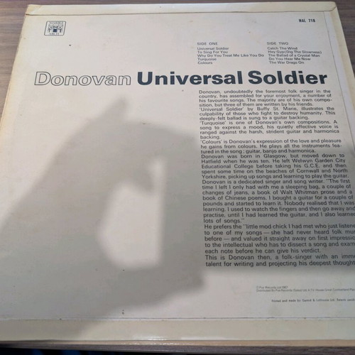 Donovan Universal Soldier LP 1967 used, folk