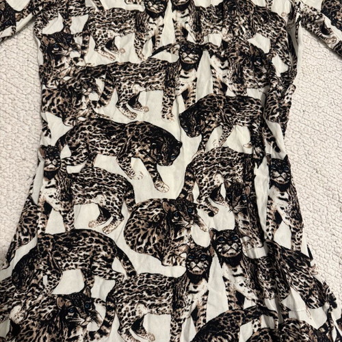Mini dress long-sleeve with cats like new, H&M, white multicolor XS