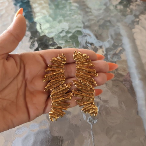 Statement earrings gold stainless steel 316L new by Άπεφθον