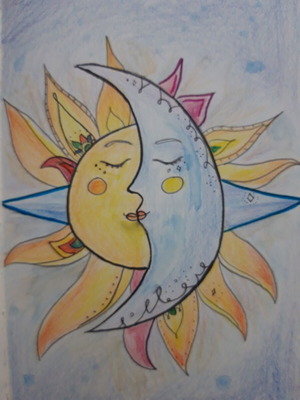 Painting new with colored pencils and markers on paper 12.3×20.4cm