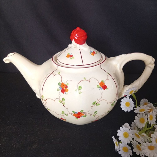 Antique teapot Czechoslovakia hand painted Art Deco