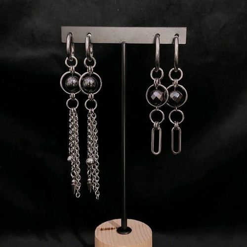 Handmade earrings from steel with hematite stone like new, gray silver