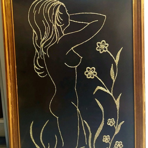 Embroidery artwork with silver thread 79×52