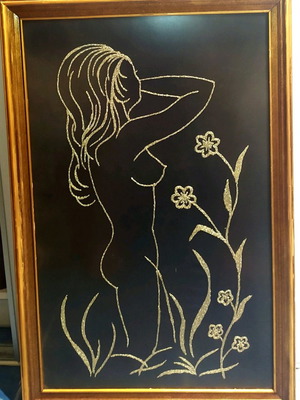 Embroidery artwork with silver thread 79×52