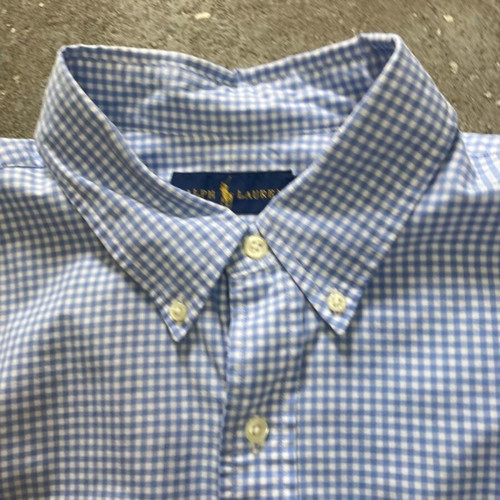 Ralph Lauren long sleeve shirt XL, white light blue checked, pink pony