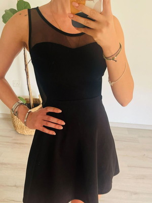 Black Skater Mini Dress with Sheer Mesh Panels like new