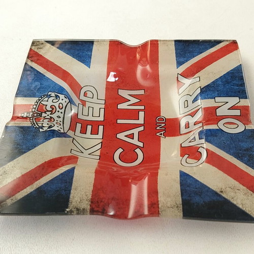 Glass Ashtray England Flag Keep Calm and Carry On like new