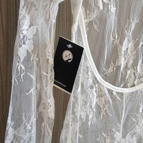 Kaftan dress onesize white lace with slit, new