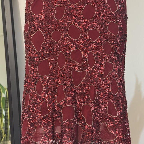 Vintage Charly Silk Beaded Midi Dress Burgundy sequined, like new, size S