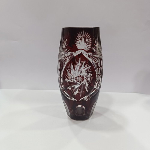 Vintage Bohemian Ruby Cut-to-Clear Crystal Vase