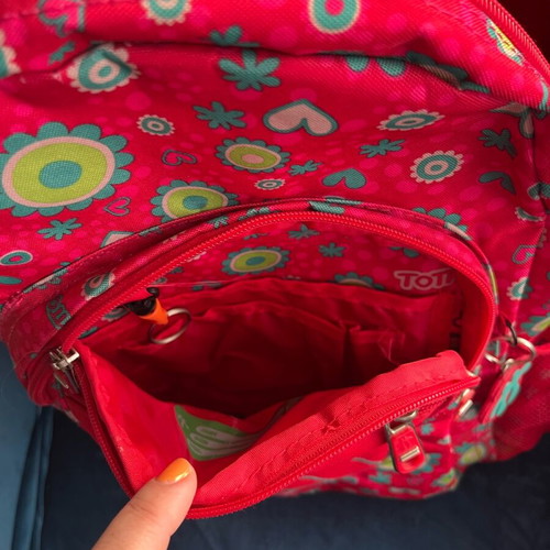 Totto school bag with red floral design, like new