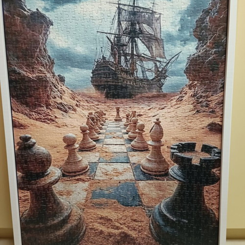 Puzzle 1000 pieces with white wooden frame, like new, 50x70 cm
