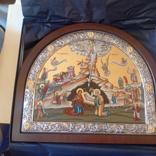 Nativity of Christ Icon with 950 Silver, Certificate and Box, new