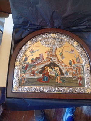 Nativity of Christ Icon with 950 Silver, Certificate and Box, new