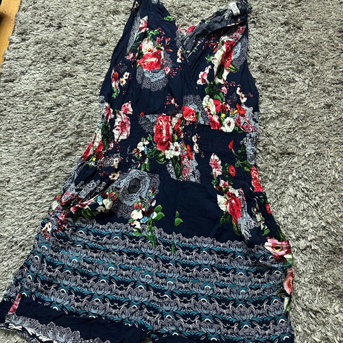 Floral women's romper used, dark blue