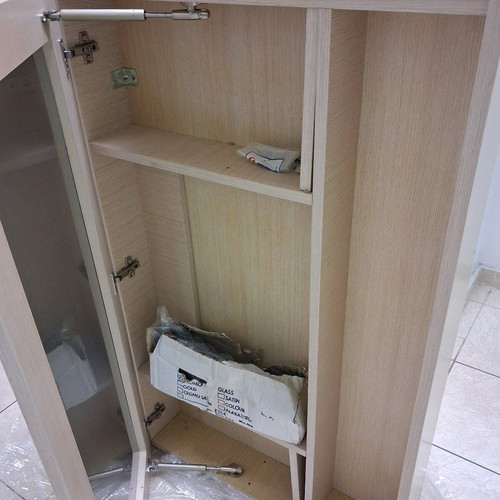 Bathroom furniture mirror new, beige with lamp and mechanism