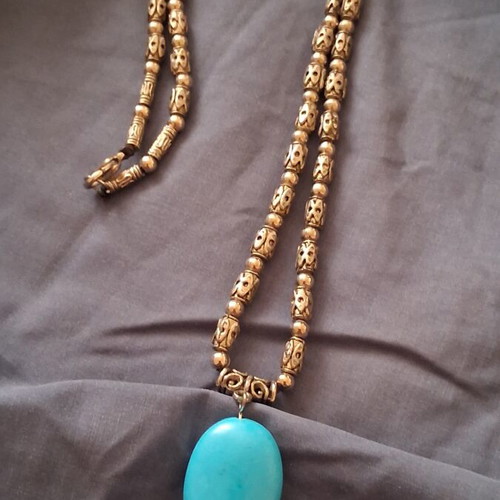Vintage necklace with silver beads and turquoise faux stone