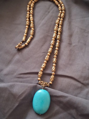 Vintage necklace with silver beads and turquoise faux stone