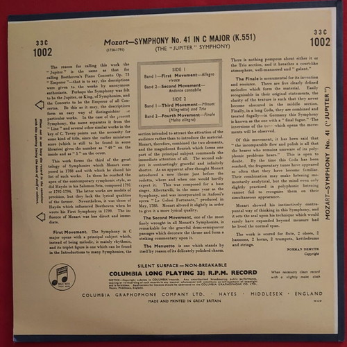 Mozart Symphony No.41 "Jupiter" LP, Sir Thomas Beecham conductor