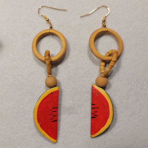 Wooden Watermelon Earrings like new, lightweight and long