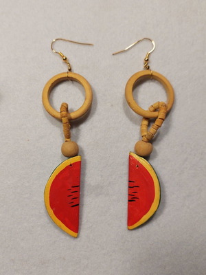 Wooden Watermelon Earrings like new, lightweight and long