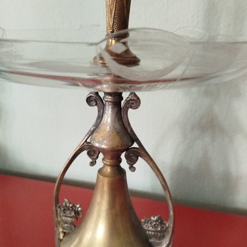 Art Nouveau centerpiece like new with silver-plated brass and crystal