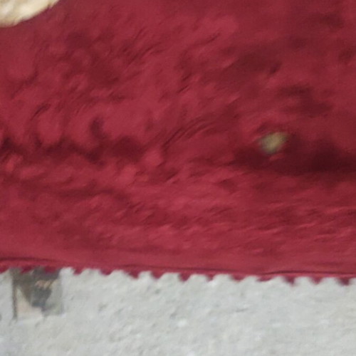 Velvet tablecloth used, burgundy with imperfections