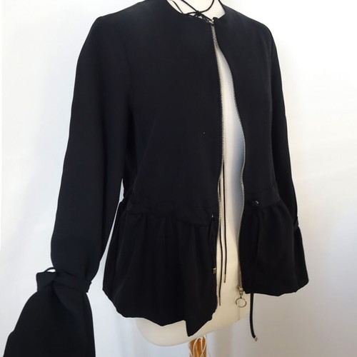 Blazer black with ruffle sleeve design, thin fabric, size S