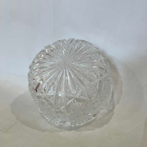 Vintage crystal serving fondue bowl used with engraved designs 8x14