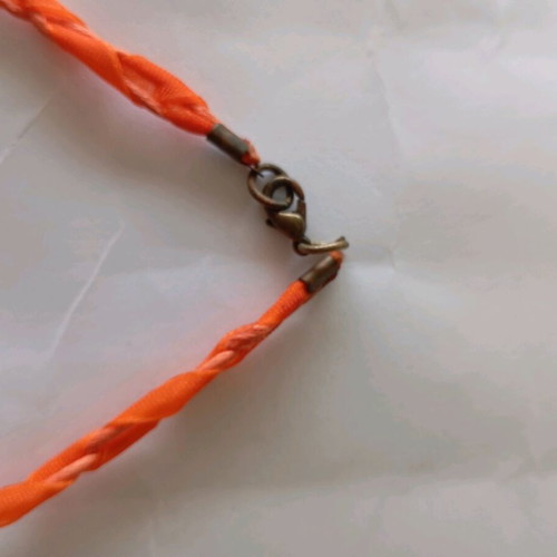 Handmade necklace new, orange with buttons and silver details
