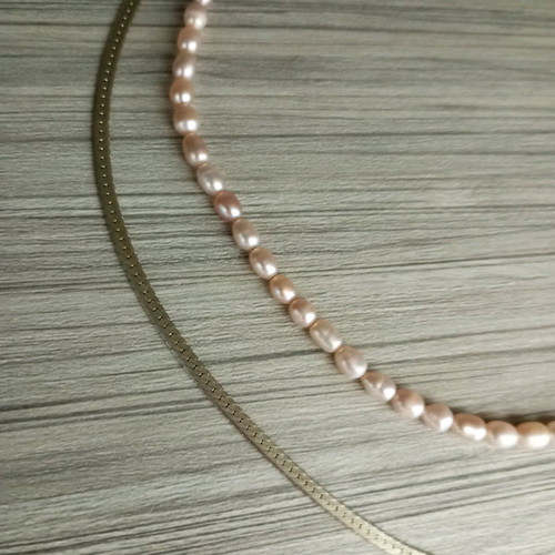 925 Silver Necklace Set used with snake design and vintage pink pearls