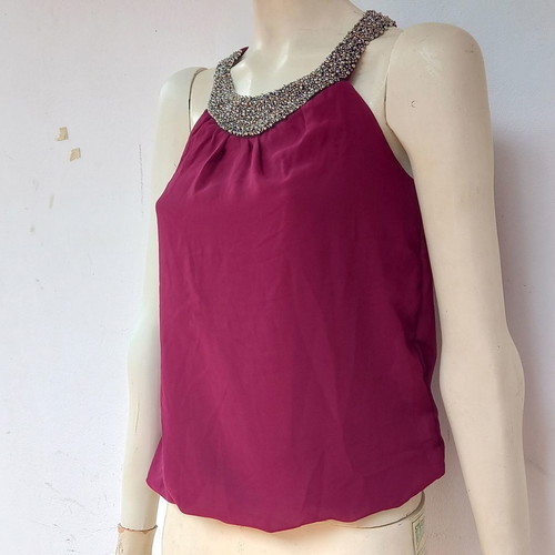 Embroidered blouse XS balloon fit with silver beads red wine color