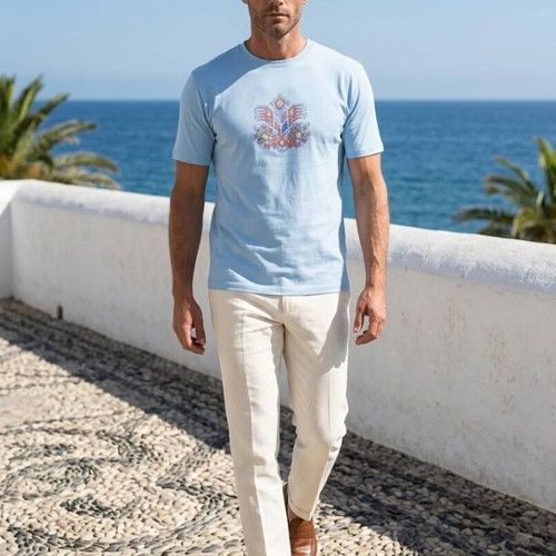 Men's T-shirt with Bulgarian embroidery Kanatitsa, new, black and turquoise