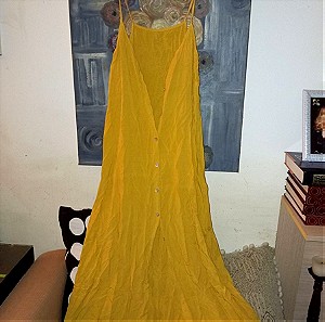 Σε υπεροχο κιτρινο, φορεμα μακρυ με κουμπια εξερετικης ποιοτητας L