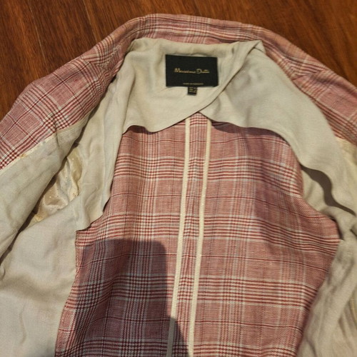Massimo Dutti pink check linen jacket like new, size S