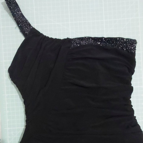 Evening dress size S like new black strapless one-shoulder midi