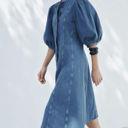 Zara denim dress XS blue like new with balloon sleeves