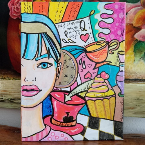Alice in Wonderland painting new, 18x24 cm, pop art