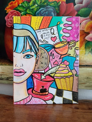 Alice in Wonderland painting new, 18x24 cm, pop art