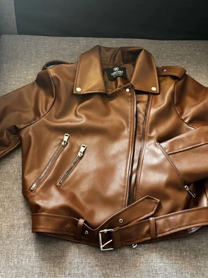 Biker jacket brown faux leather size L like new