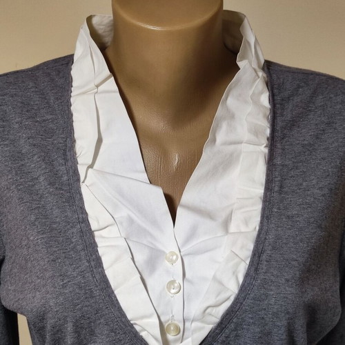 Gerry Weber 2-in-1 mock shirt jumper with ruffle collar, grey, size UK 14 EU 40