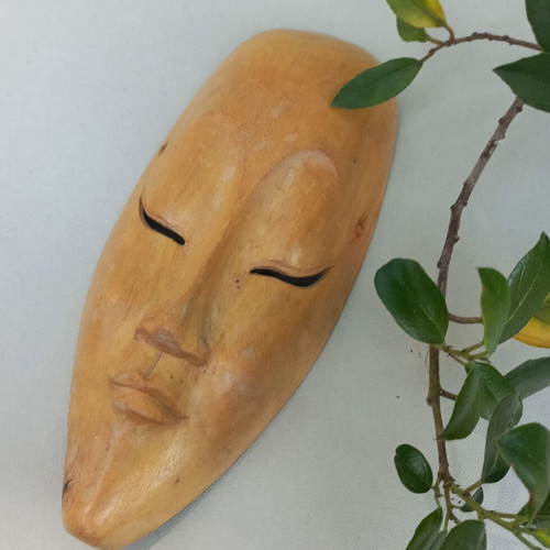Handmade wooden Happy-Sad theatrical masks set like new