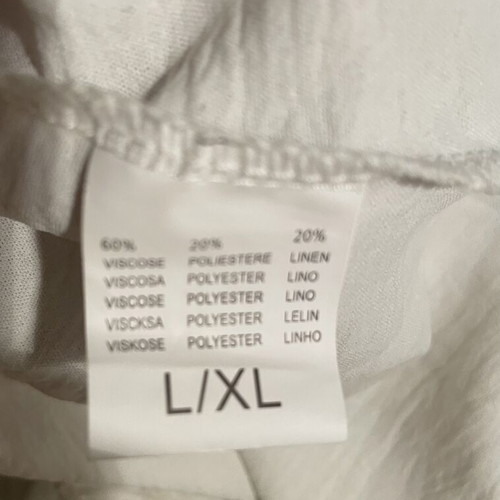 White wide-leg pants with elastic waist and drawstring, size L-XL
