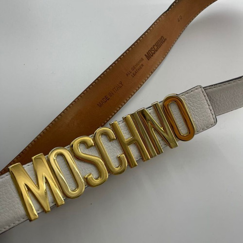 Moschino White Leather Logo Belt Size 40 like new