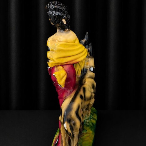 Vintage porcelain statue woman with dogs used decorative