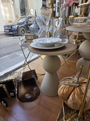 Metal coffee table beige with wood 40x40x48 cm new