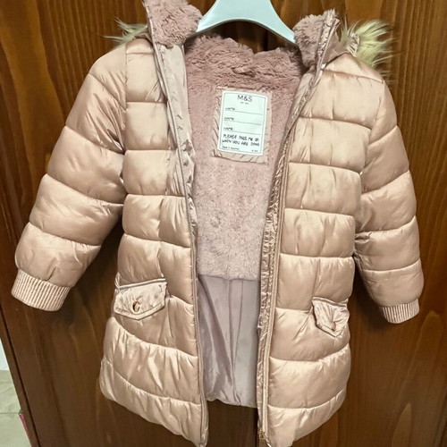Marks & Spencer girls' hooded jacket pink new with fur lining